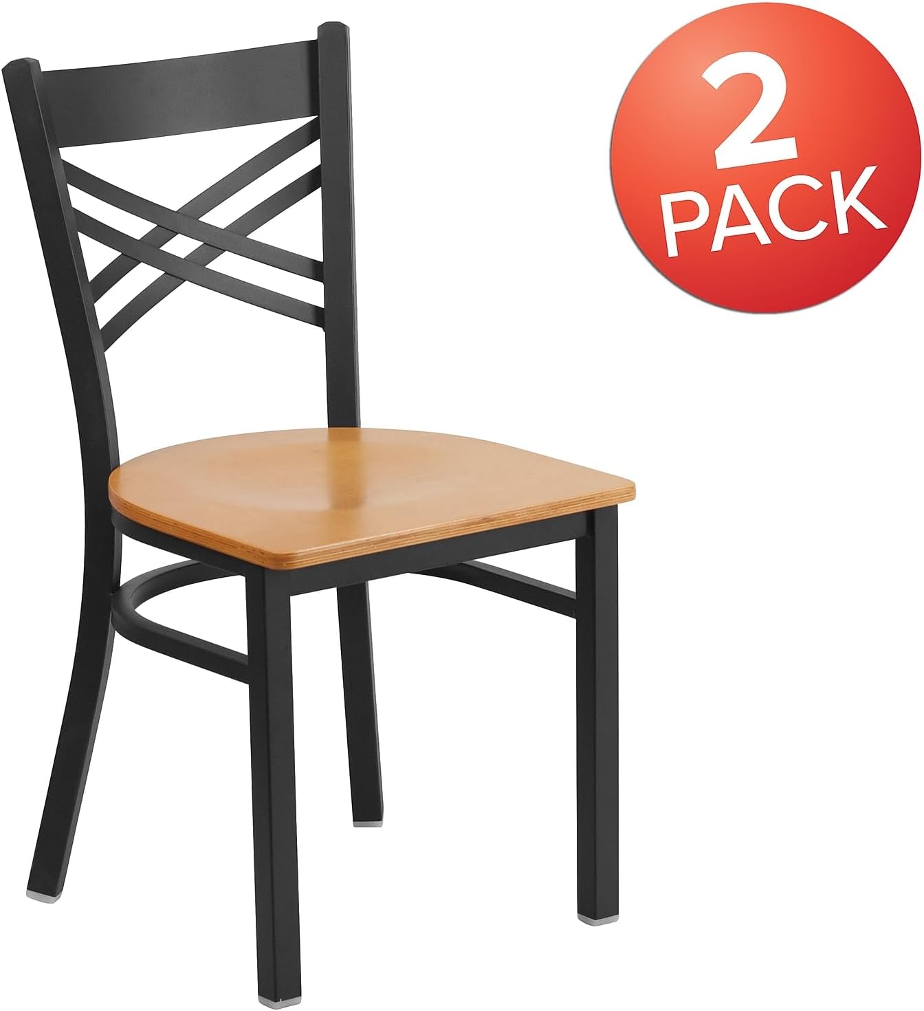 Flash Furniture Hercules Series "X" Back Metal Restaurant Chairs, Modern Upholstered Armless Dining Chairs for Restaurants/Kitchens, Set of 2, Black