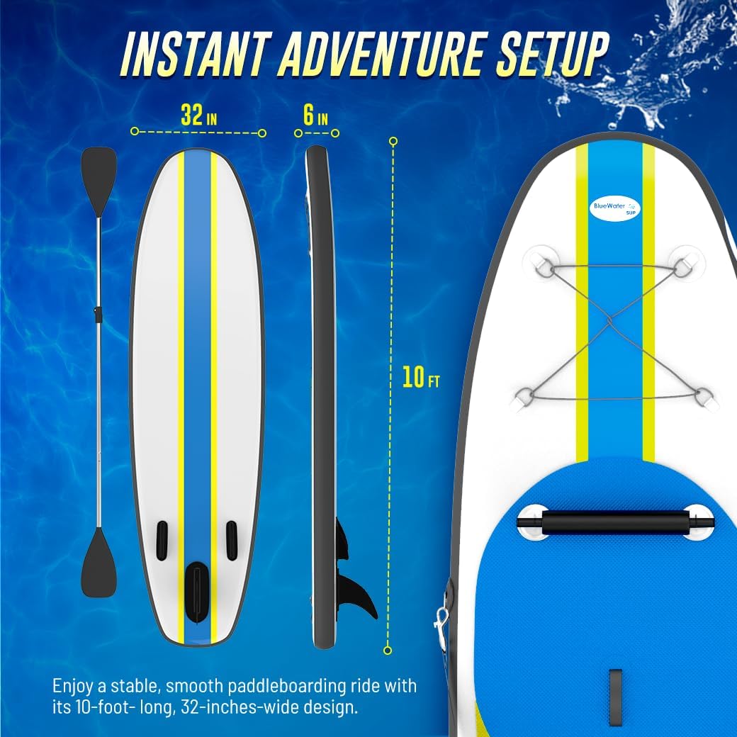 Blue Water Toys Inflatable Crossover Stand Up Paddle Board/Kayak Kit - Pump, Backpack, Coil Leash, Paddles, Detachable Seat, SUP 300 Pound Limit