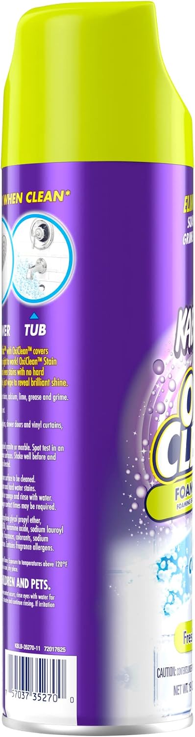 Kaboom Foam-Tastic Foaming Bathroom Cleaner, Fresh Scent, Spray Can, Eliminates Soap Scum, Grime and Stains,, 19 Oz (Pack of 8)