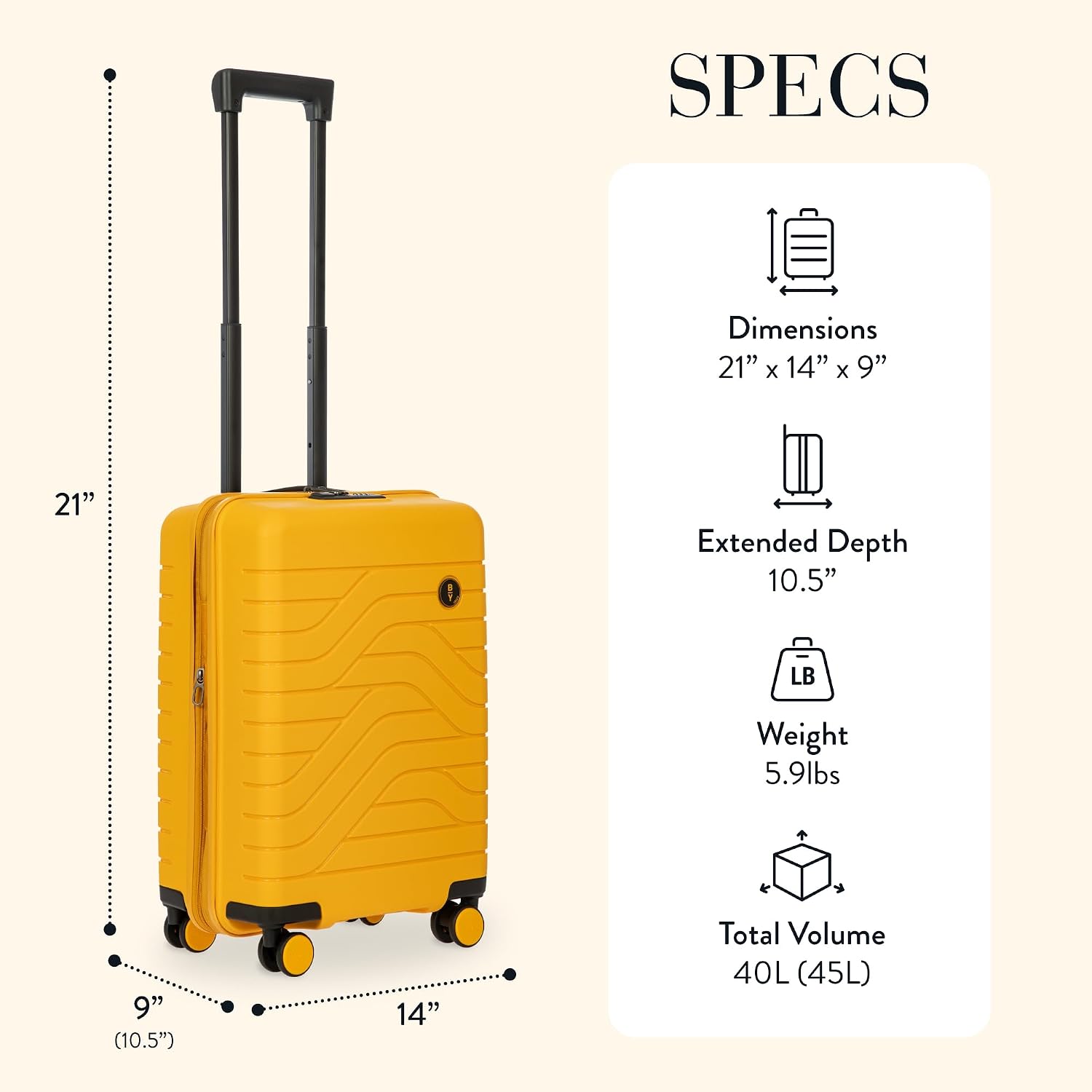 Bric's B|Y Ulisse Checked Luggage with Spinner Wheels – Expandable Lightweighted Hard Shell Suitcase, TSA Combination Lock - Removeable Wash Bag Included - 30 Inch, Mango