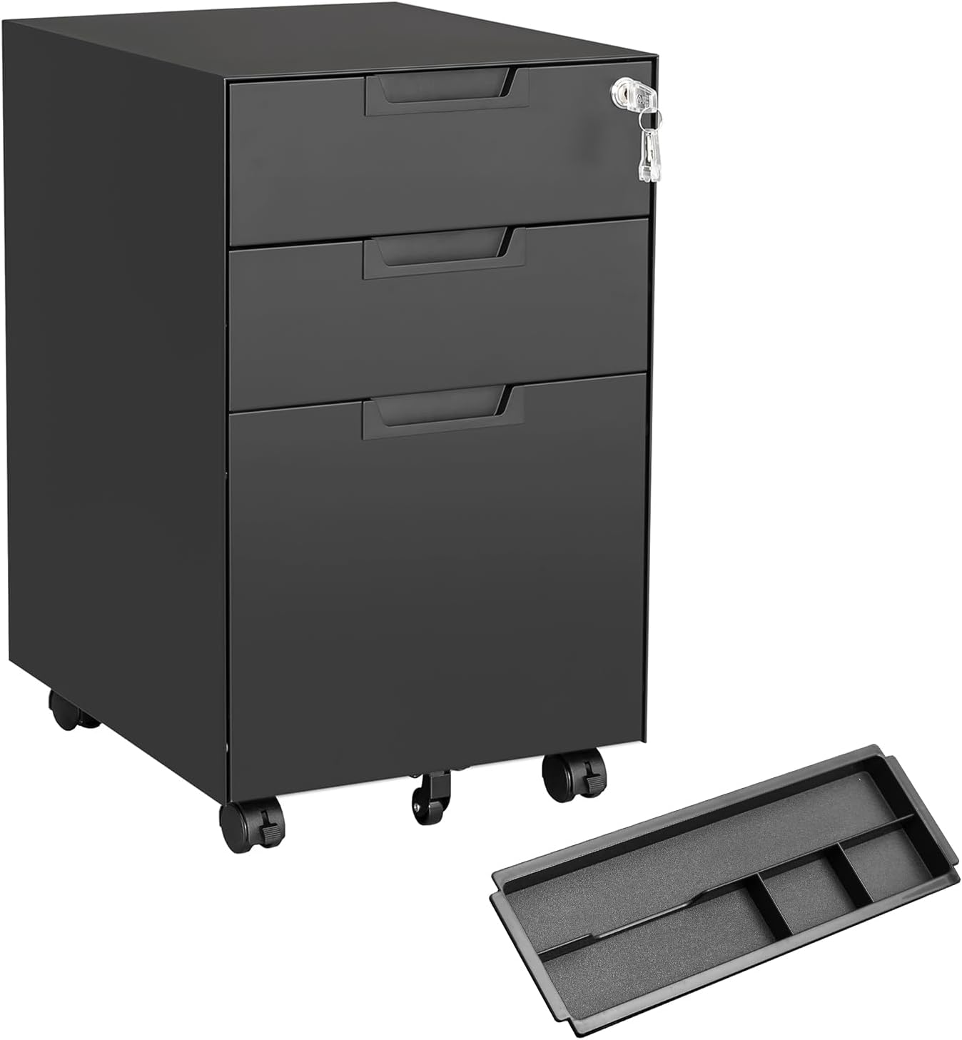 MIIIKO 3 Drawer File Cabinet with Lock, Metal Lateral Rolling Printer Stand Filing Cabinets for Home Office Storage,A4, Letter,File Folders(White)