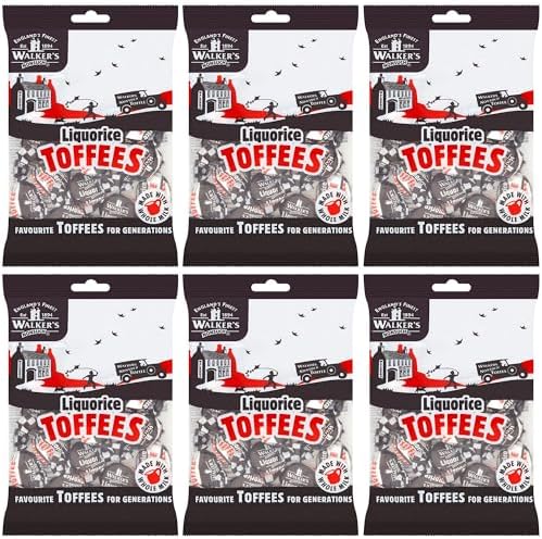 Walkers Nonsuch Liquorice Toffees Bag 5.29 Oz (Pack of 6) – Black Licorice Candy, British Chewy Toffee Candy, Old Fashioned Sweets