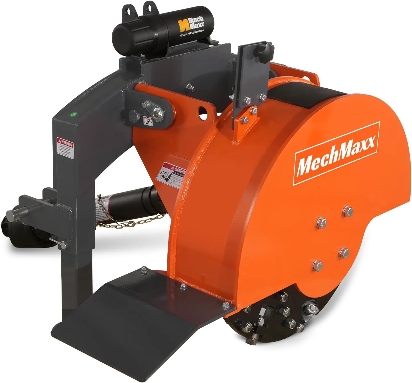 MechMaxx Heavy Duty 3-Point PTO Powered Stump Root Grinder For 15-45HP Tractors With 34 Carbide Teeth, 6'' Cutting Depth, 24'' Flywheel Diameter, Model SG24 Orange