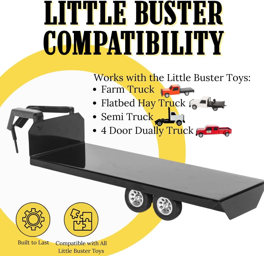 Little Buster Toys Gooseneck Flatbed Trailer – All-Metal 1:16 Scale Black Ranch Hauling Accessory for Farm Displays