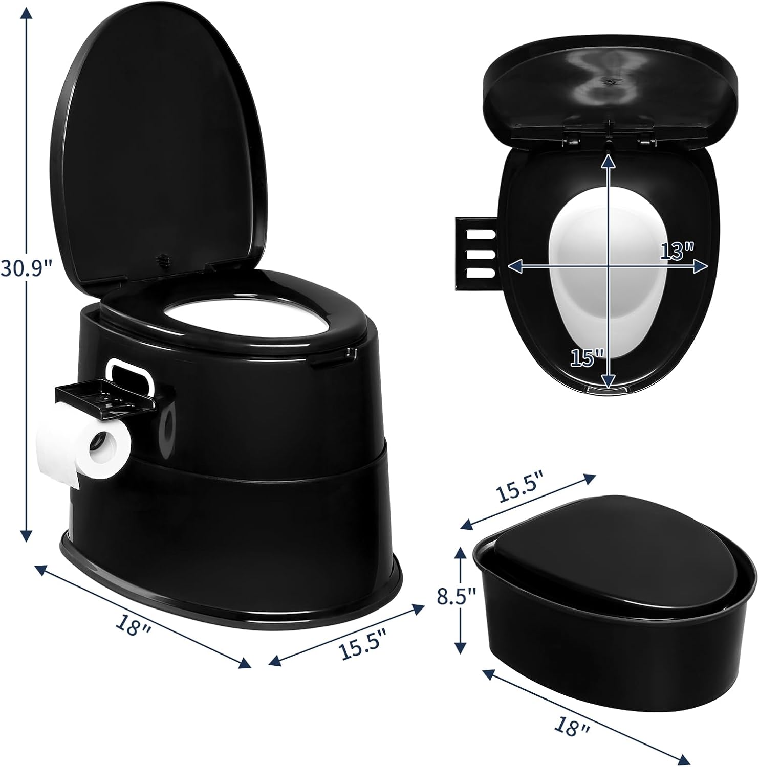 VINGLI Portable Toilet | Indoor Outdoor Commode w/Detachable Inner Bucket & Removable Paper Holder, Lightweight & Compact for Camping, Boat, Van