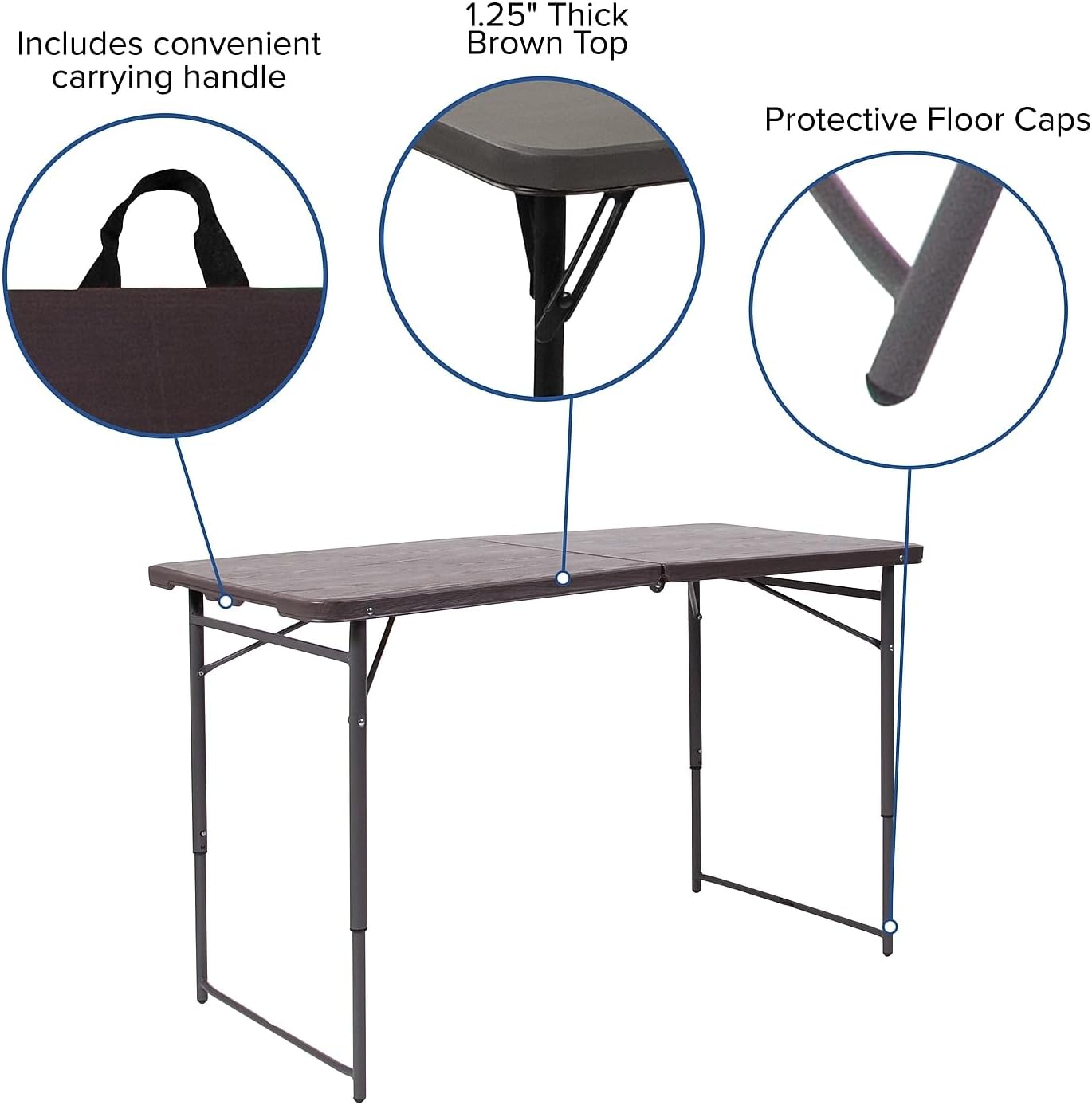 Flash Furniture 5-Foot Bi-Fold Granite White Plastic Folding Table | Lightweight, Easy Storage, Commercial Grade, Carrying Handle