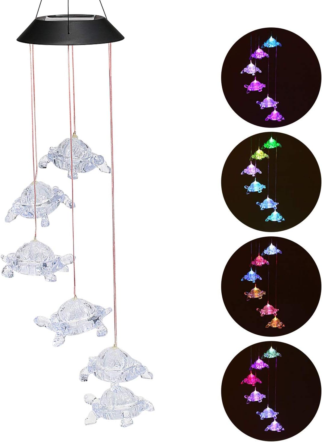 Wind Chimes Chandelier, Solar Turtles Hanging Lamp ,Wind Chime Pendant Light IP44 Waterproof Mixcolor Slow Flashing