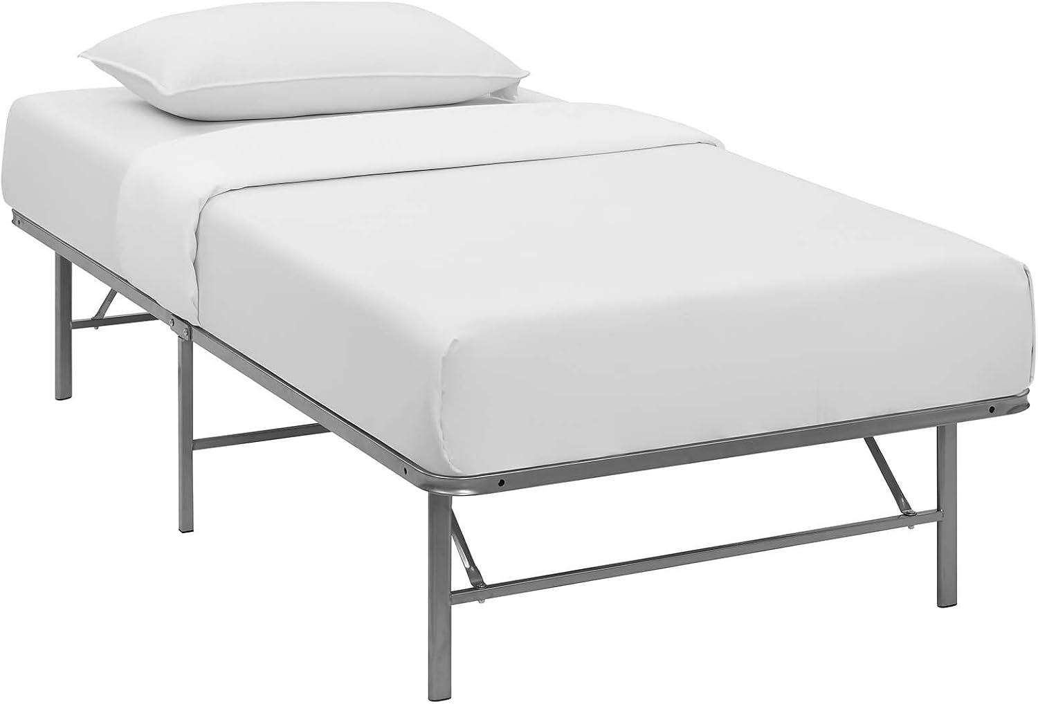 Modway Horizon Queen Bed Frame In Gray - Replaces Box Spring - Folding Metal Mattress Bed Frame