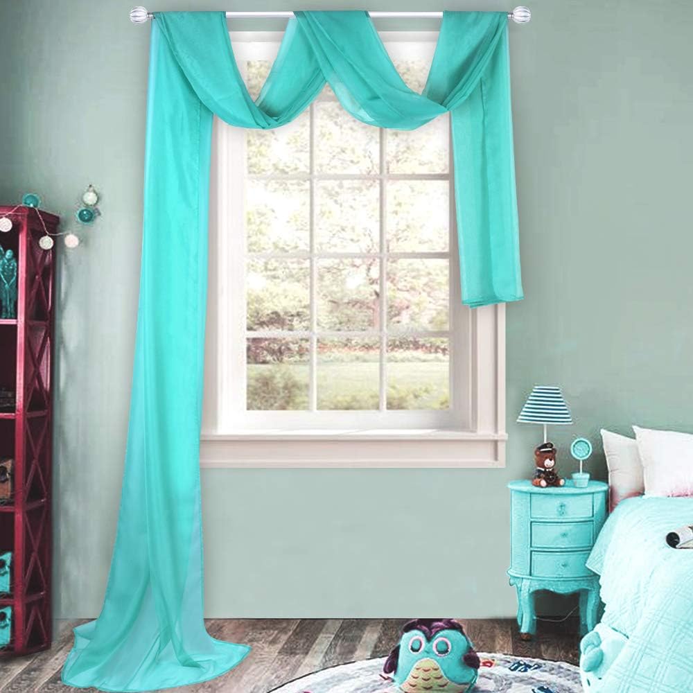 HUTO Light Pink Sheer Window Scarf Valances for Girls Room Sheer Soft Voile Curtain Scarves for Wedding Party 216 Extra Long