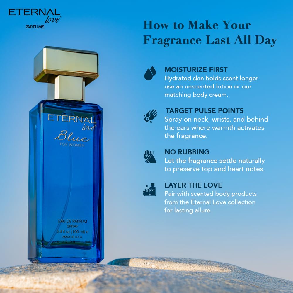 Eternal Love for Women - Long Lasting Eau de Parfum Spray - Premium Floral Fragrance with Peach & Sandalwood - Soft Feminine Scent - 3.4oz