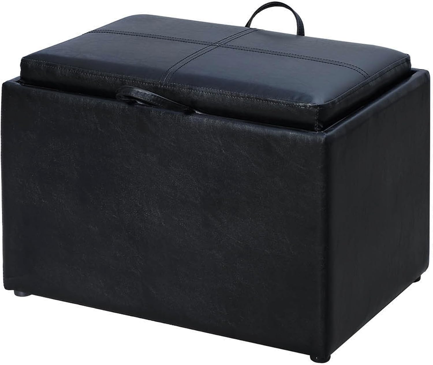 Convenience Concepts Designs4Comfort Accent Storage Ottoman 22.75" - Modern Foot Stool with Decorative Tray for Living Room, Dining Room, Office, Blue Faux Leather