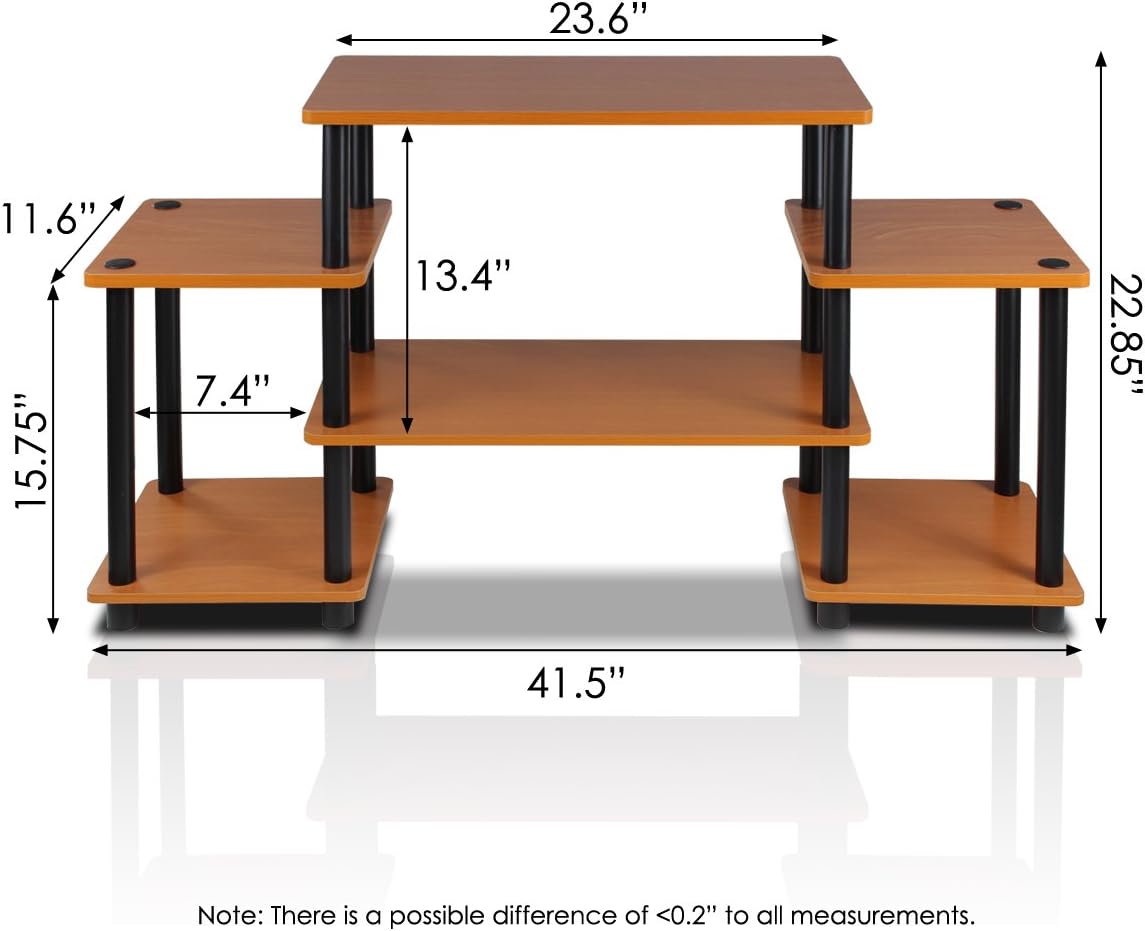 Furinno Turn-N-Tube No Tools Entertainment Center, Round Square Corner, French Oak Grey/Black | Raised Top, Open Shelves TV Console with for TV up to 32 Inch, for Living Room, Bedroom