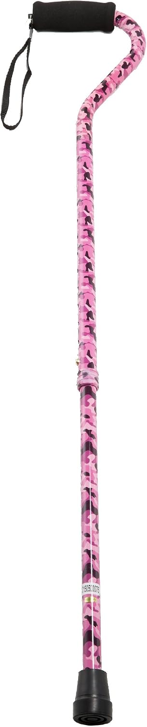 PCP Adjustable Cane, Offset Handle, Foam Grip, Wrist Strap, Lightweight Aluminum, Hunter Camouflage Pattern