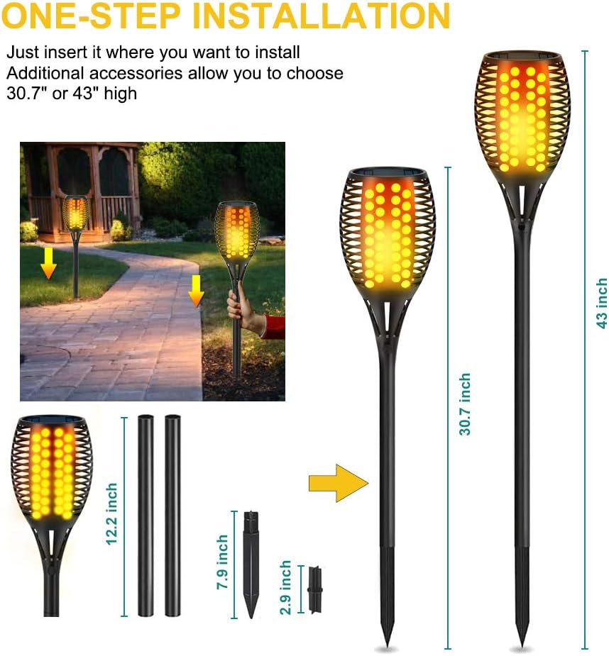 Aityvert Flickering Flame Solar Torch Lights Outdoor, 43" Tall, 2 Pack | Realistic 96-LED Flame Effect,Higher & Larger,IP65 Waterproof, Landscape Decoration Auto On/Off for Patio, Garden,Pathway