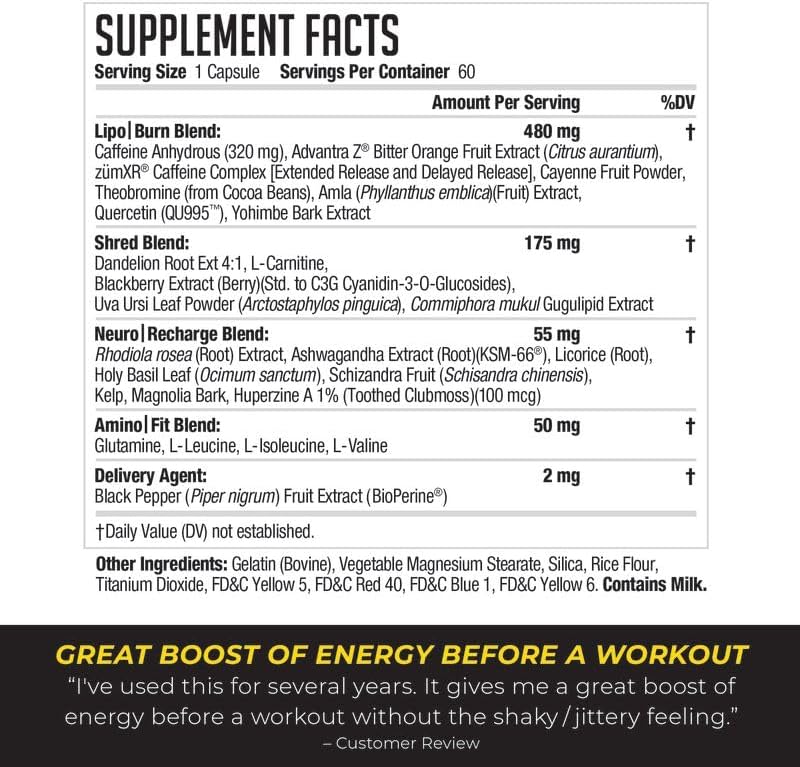 NDS Nutrition LIPORUSH XT Super Concentrated Thermogenic - 60 Capsules | Super Concentrated Thermogenic, L-Carnitine, Teacrine, Maximum Energy