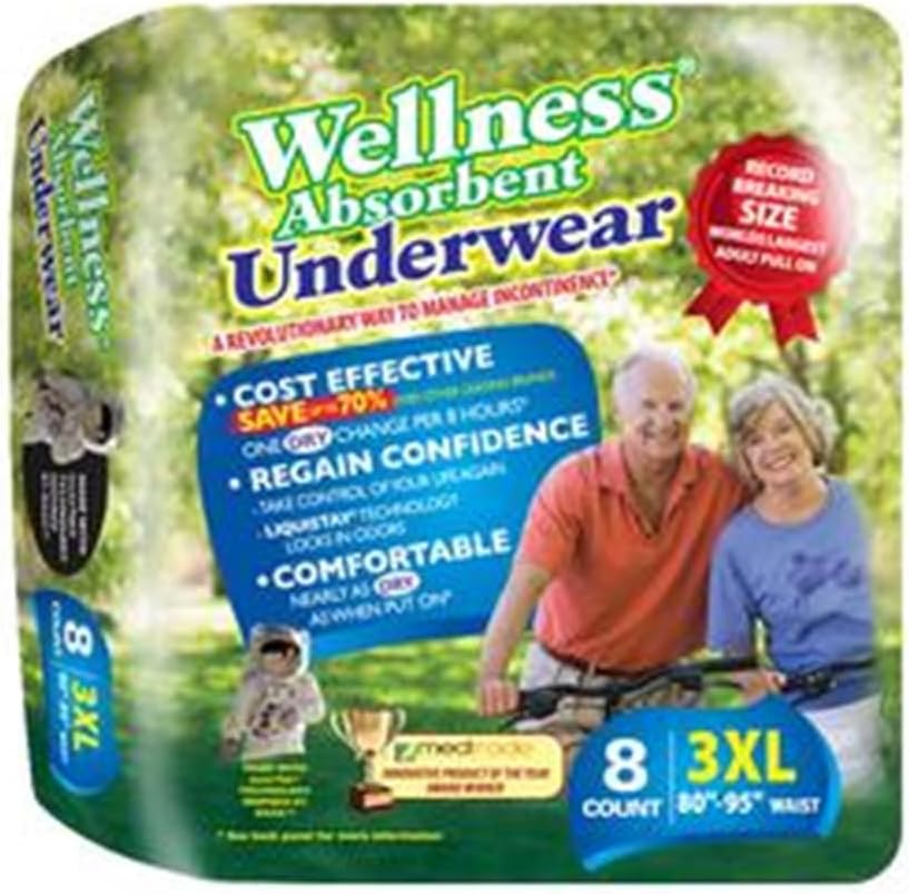 Unique Wellness-Absorbent Underwear (Pull-Ups) Size Medium (19"–30" Waist) 16 Count, Made in USA