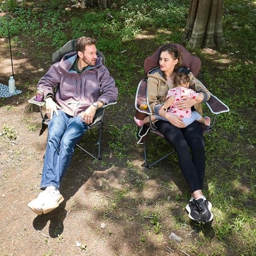 EVER ADVANCED High Back Folding Camping Chair Oversized and Fully Padded, Portable Quad Camp Lawn Chair Up to 400 lbs, with Cup Holder Armrest Carrying Bag