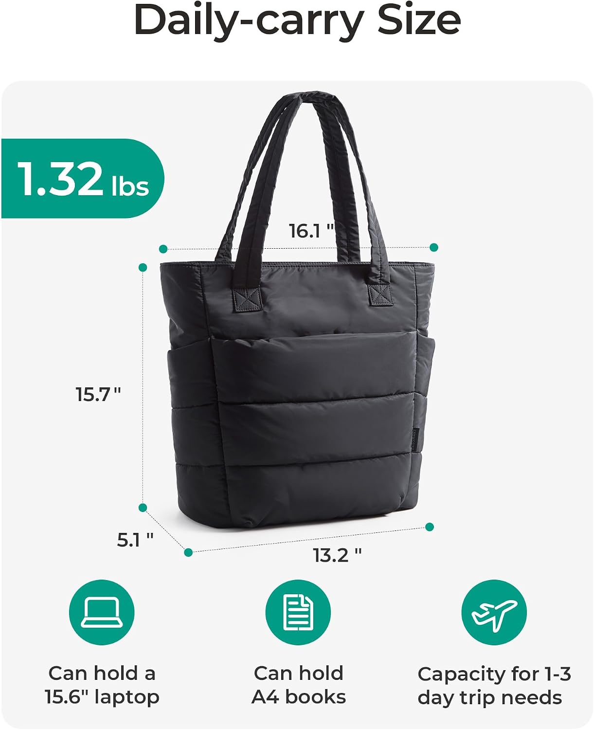 BAGSMART Tote Bag for Women, Lightweight Puffy Tote Bag with Compartments Shoulder Bag Handbag for Travel, Work, Gym | Lightweight