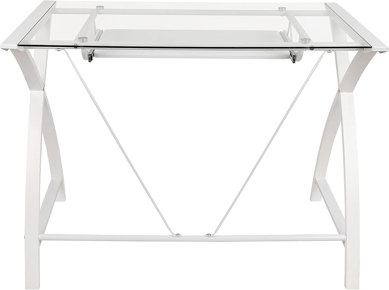 Flash Furniture Jude Tempered Glass Computer Desk with Pull-Out Keyboard Tray and Crisscross Frame, Small Computer Desk for Home Office, Cherry/Clear