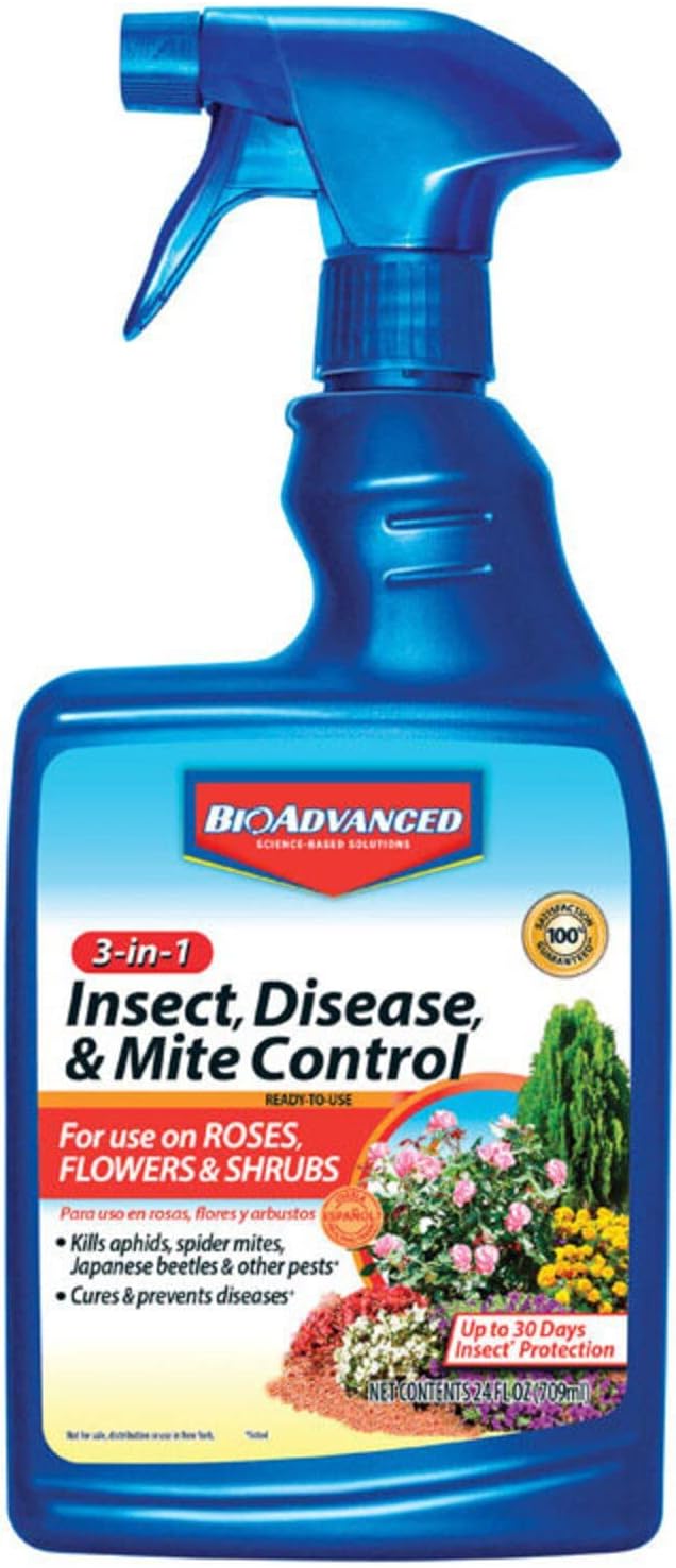 BioAdvanced 3-in-1 Insect, Disease, and Mite Control Spray - 24 fl oz | Insecticide, Fungicide & Miticide - Ready-to-Use - Prevents Pests and Diseases - Up to 30 Days Protection Bottle