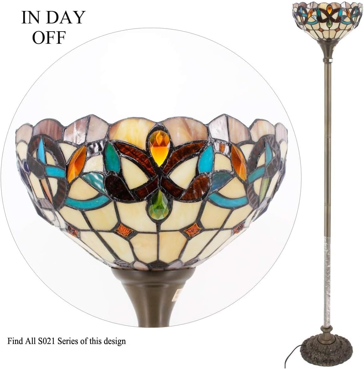 WERFACTORY Tiffany Floor Lamp Stained Glass Torchiere Standing Corner Light