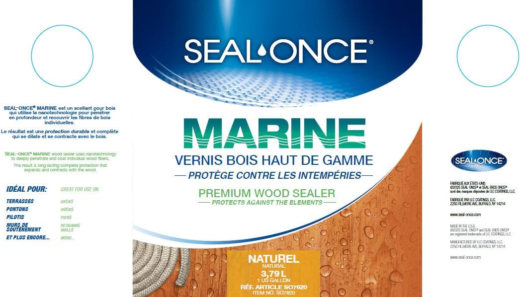 SEAL-ONCE Marine Penetrating Wood Sealer and Waterproofer, Clear, 1 Gallon | Waterproofer & Stain, Water-Based, Ultra-low VOC formula, For high-moisture areas