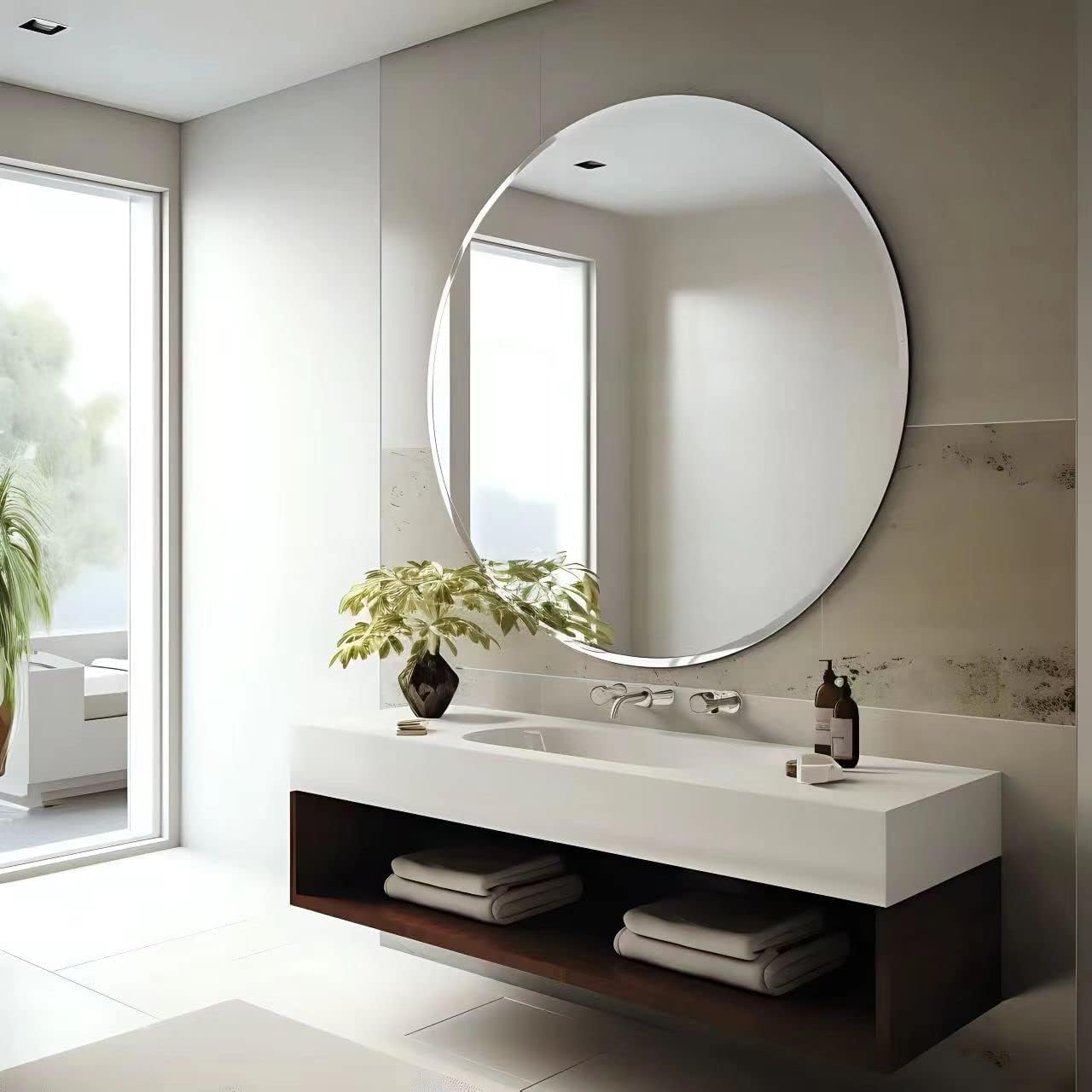 USHOWER Frameless Round Bathroom Mirror 24"