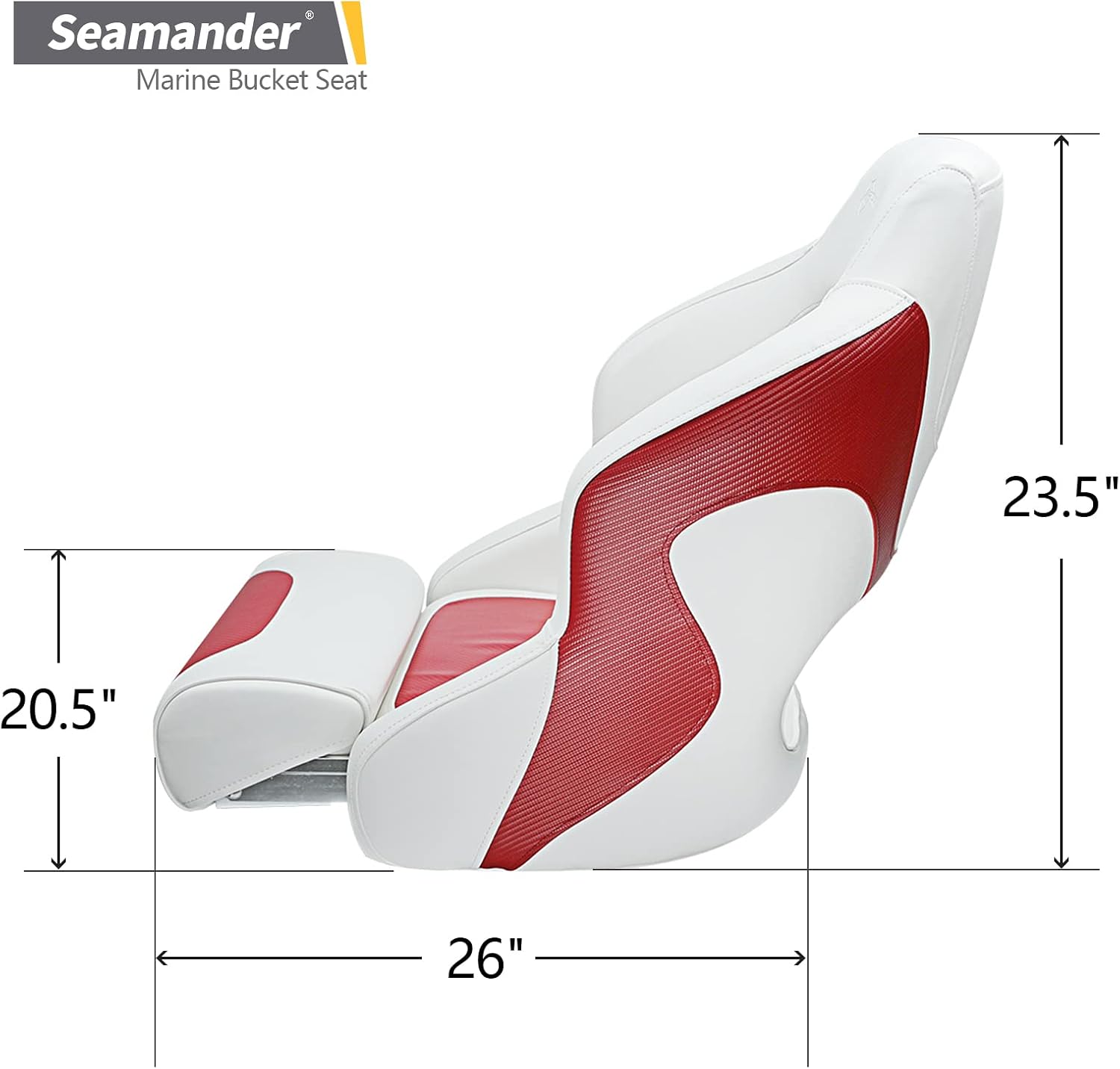 Seamander Boat Captains Chair,Captain Bucket Seat with Flip Up Bolster,Integral Rotomolded Frame, Premium EPDM Foam Material, Marine Grade Vinyl (A-White/Charcoal)