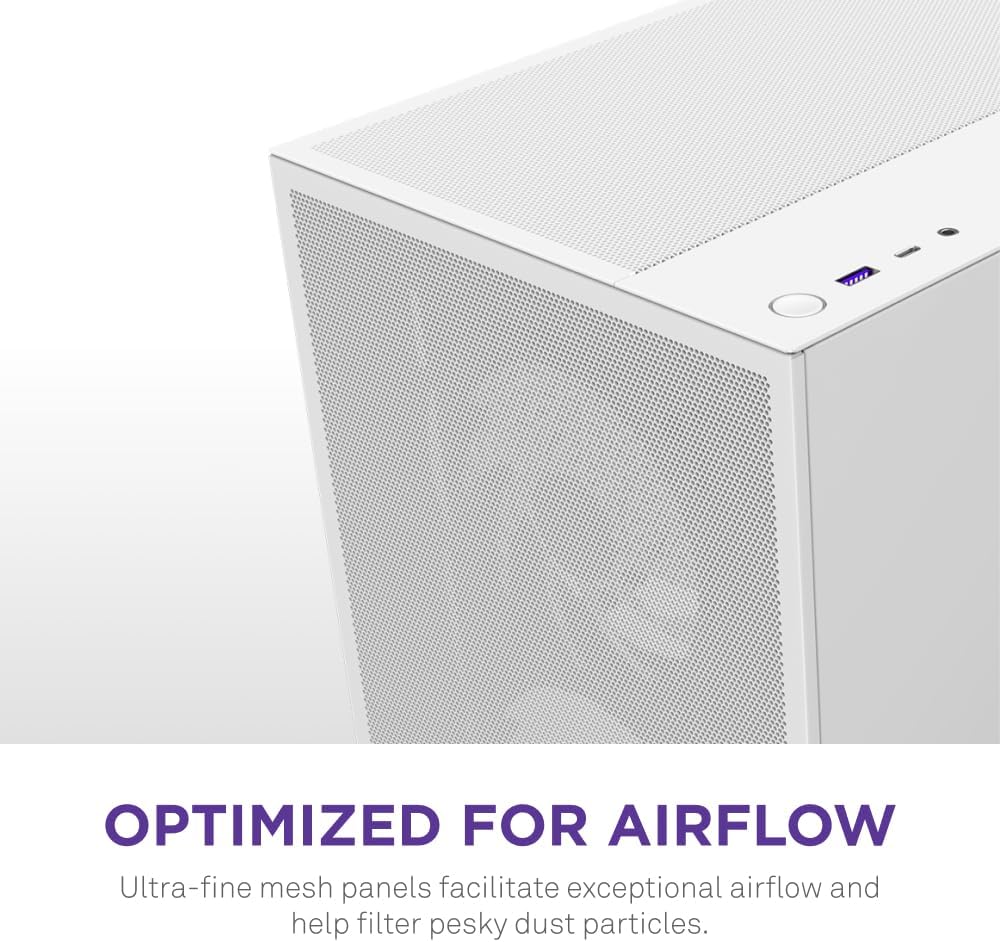 NZXT H5 Flow RGB - Compact ATX Mid-Tower PC Case - White | Compact mid-tower with included F360 RGB Core fans, 360mm radiator support, tempered glass. CAM-ready RGB out of the box.