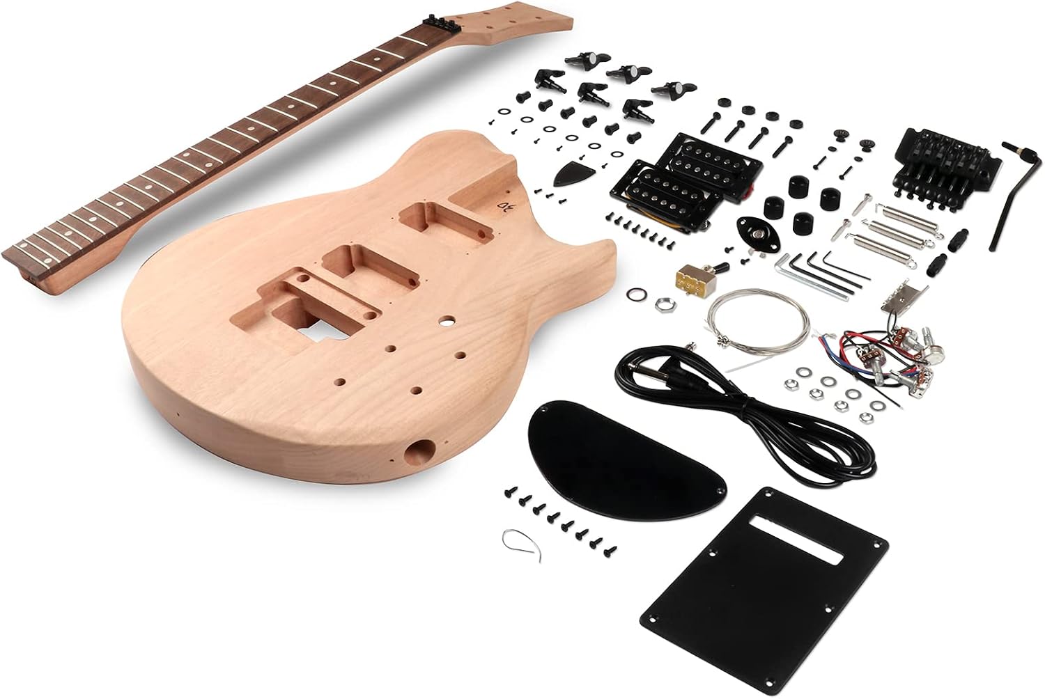 DIY Electric Guitar Kit Beginner Kit Right Handed Mahogany Body | Mahogany Neck, Rosewood Fretboard, 6 String, Black Hardware, Build Your Own Guitar