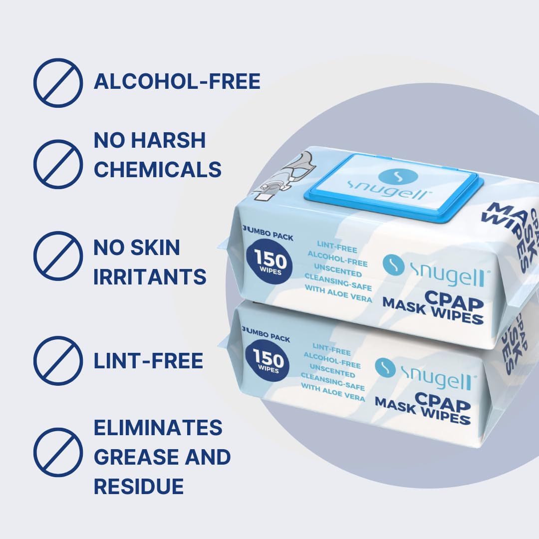 Snugell CPAP Mask Wipes - Travel Size 150 Count (150 Count (Pack of 2), Unscented)