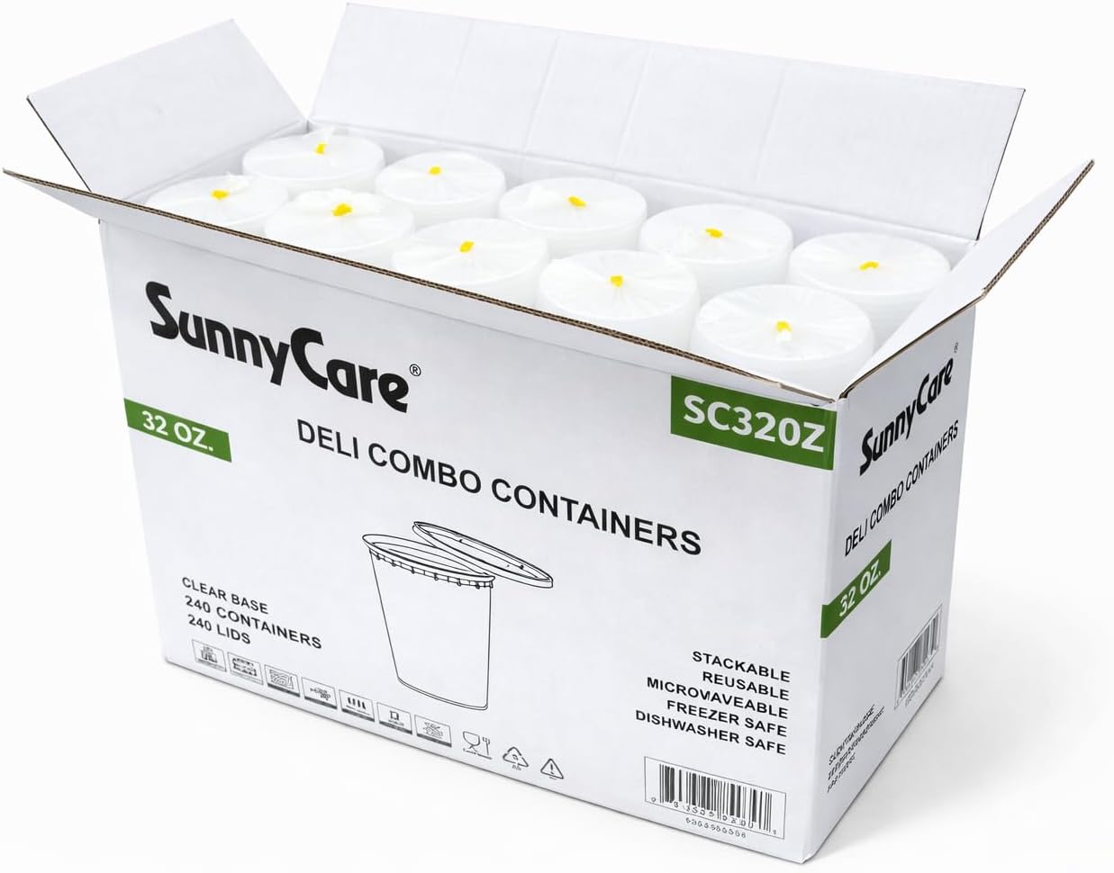 SunnyCare® SC32oz 32 oz.Microwavable Translucent Plastic Deli Container with Lid -(Case of 240)