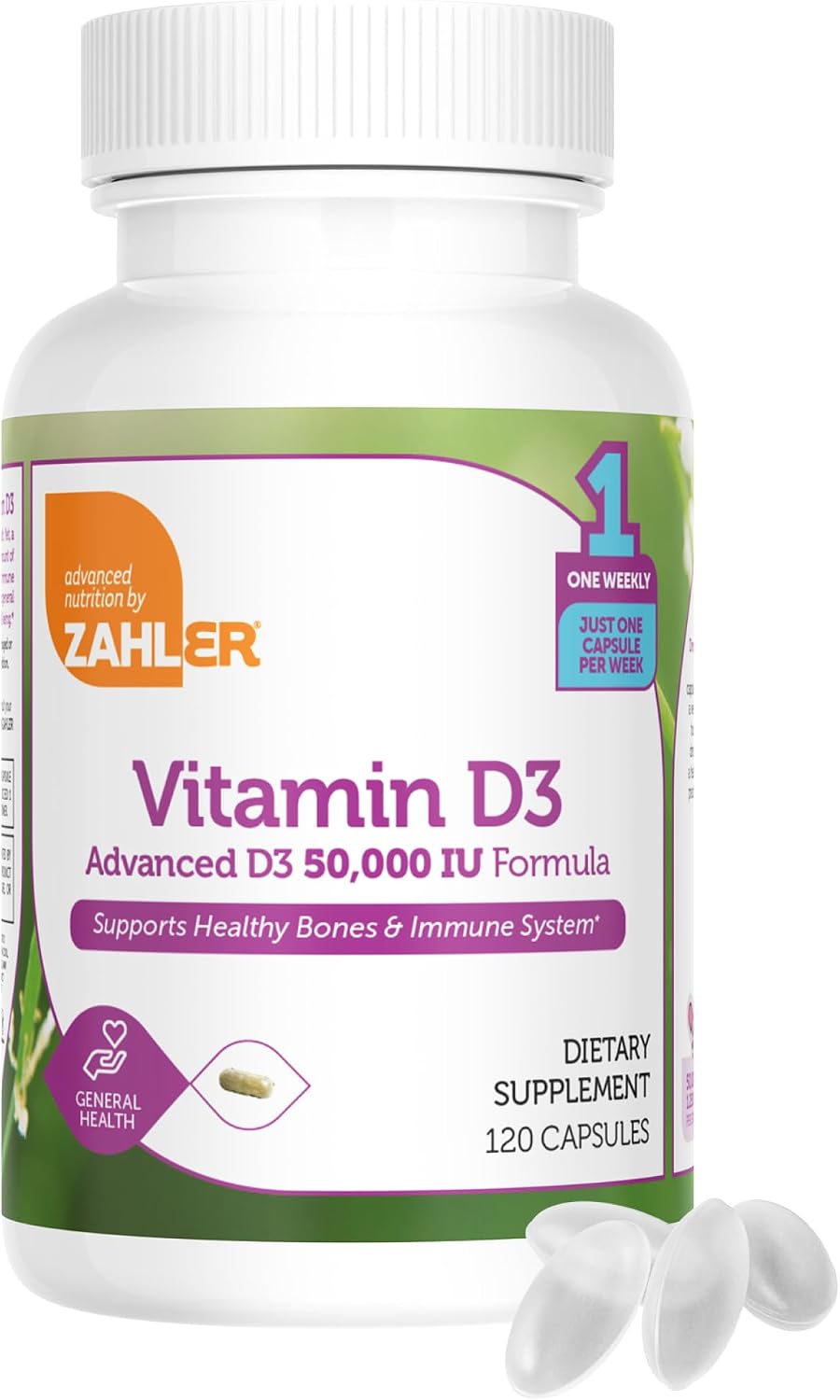 Zahler - Advanced Vitamin D3 50000 IU capsules (120 Count) Kosher Vegetarian Friendly Vitamin D for Immune Support, Bone