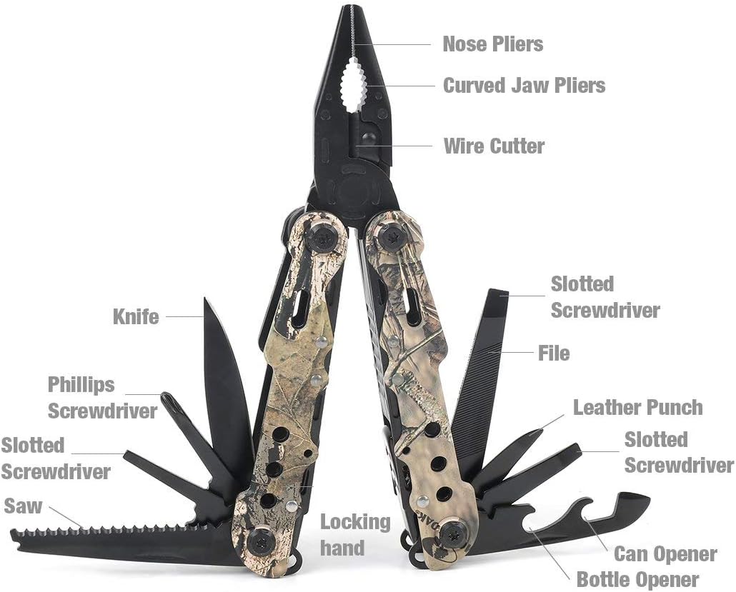MOSSY OAK 13 in 1 Multi-tool - Multi Function Pliers | Folding Pocket Tool with Sheath, Camo - Portable Pocket Knife for Outdoors, Survival, Camping