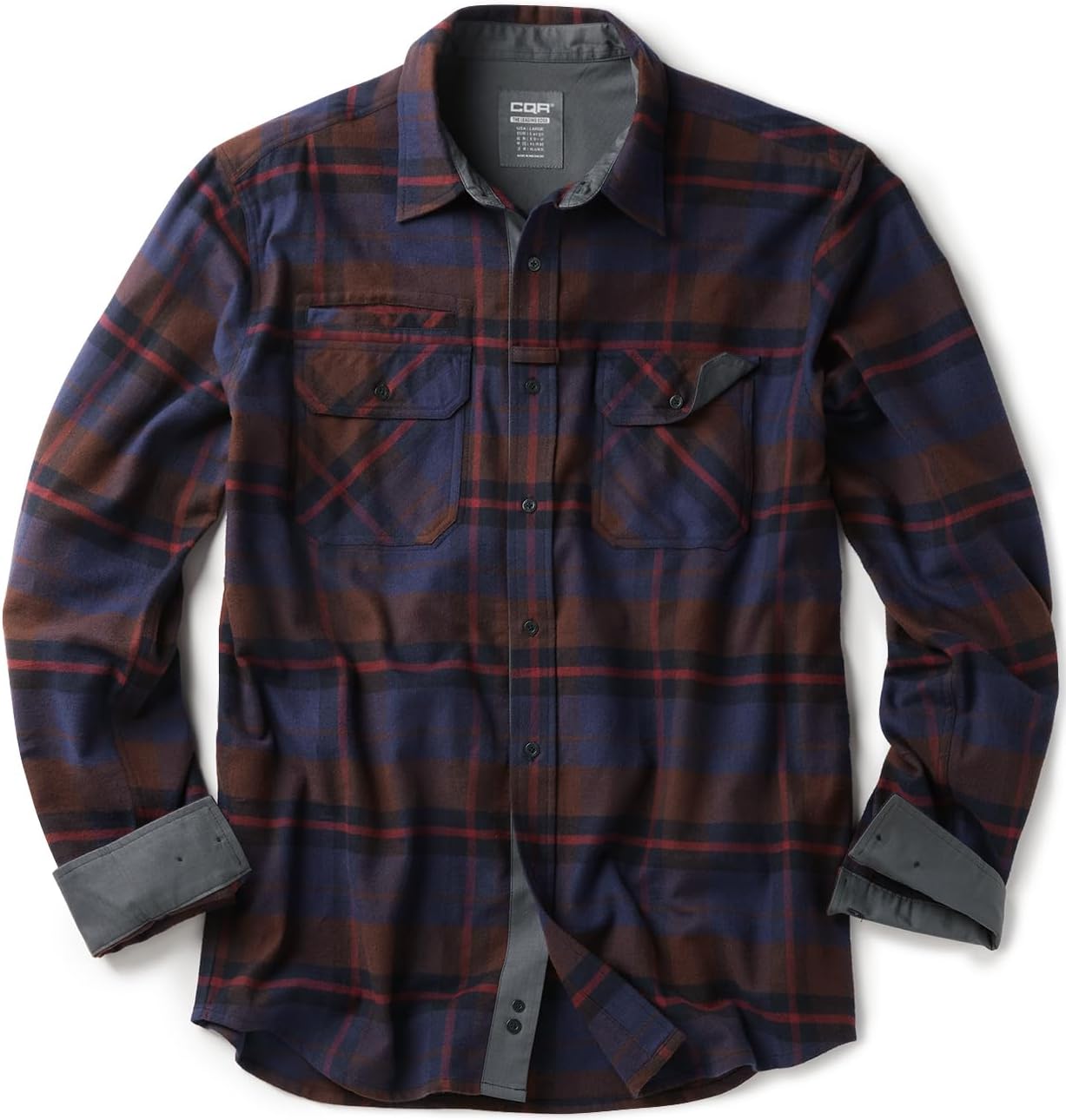 CQR Men's 100% All Cotton Button Down Flannel Shirts, Long Sleeve Brushed Warm Soft Casual Outdoor Plaid Shirt