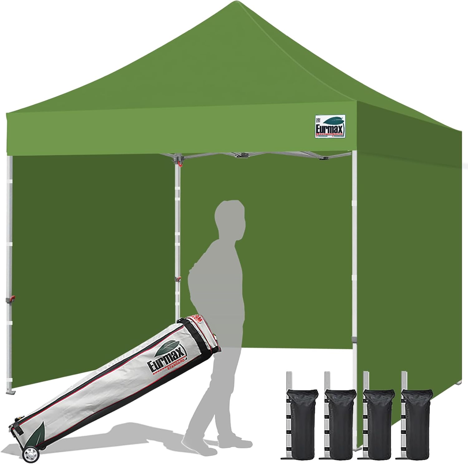 Eurmax USA 10x10 Pop Up Canopy Tent,Commercial Tent with Patented No-Tip Rolling Bag,4 Zippered Removable Walls,UV & Water Resistant Canopy Top,Heavy Duty Outdoor Gazebo,Instant Shelter(White)