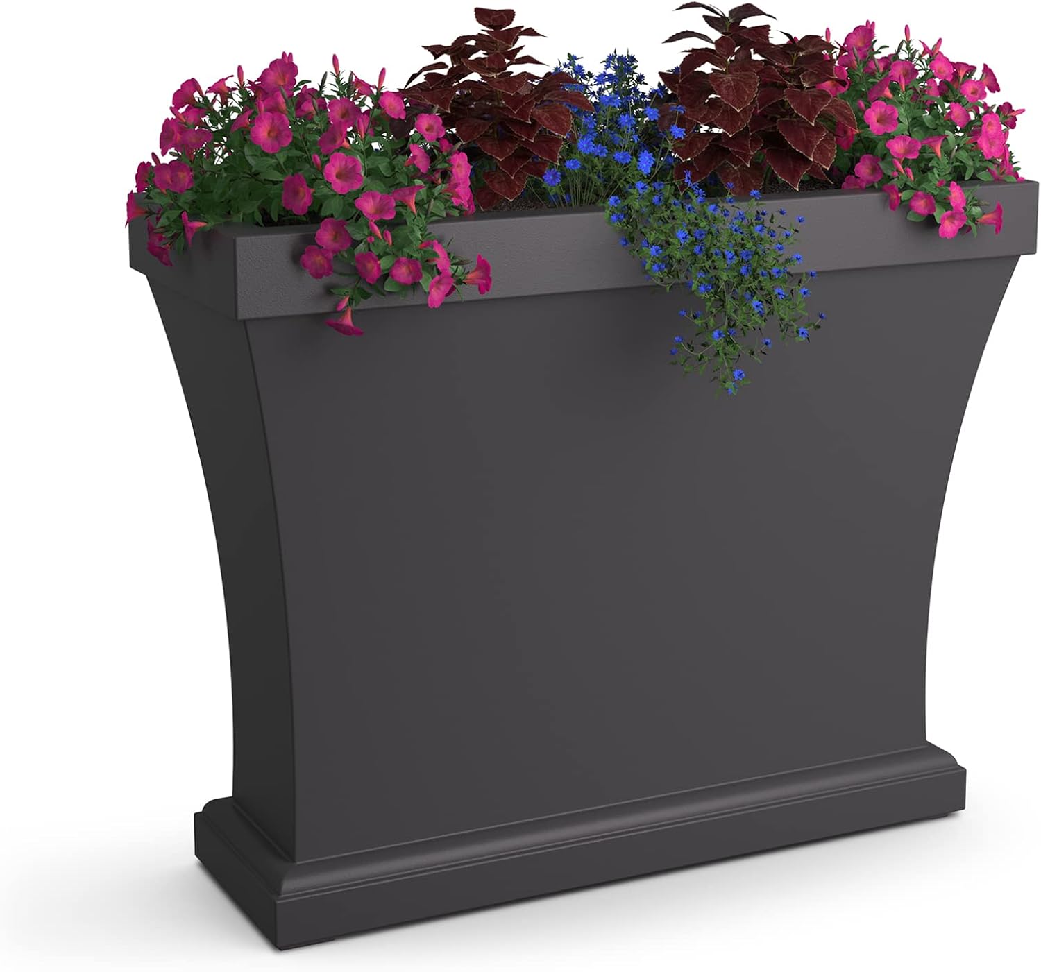Mayne Bordeaux 40in Rectangular Trough Planter, Black | All season, Indoor/Outdoor, Double-wall design, Fade resistant, 15-year warranty