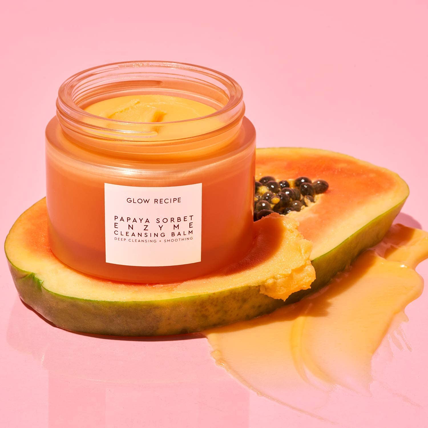 Glow Recipe Papaya Enzyme Cleansing Balm, Korean Double Cleanse First Cleanser, Makeup Remover + Cleansing Oil Balm, Gentle Exfoliating Face Cleanser