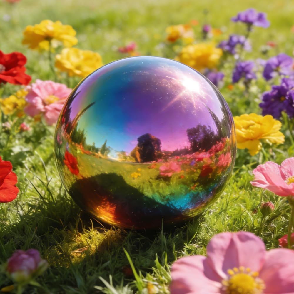 Lily's Home 12 Inch Stainless Steel Gazing Globe Mirror Ball, Colorful and Shiny Addition to Any Garden or Home, Ideal As a Housewarming Gift, Silver
