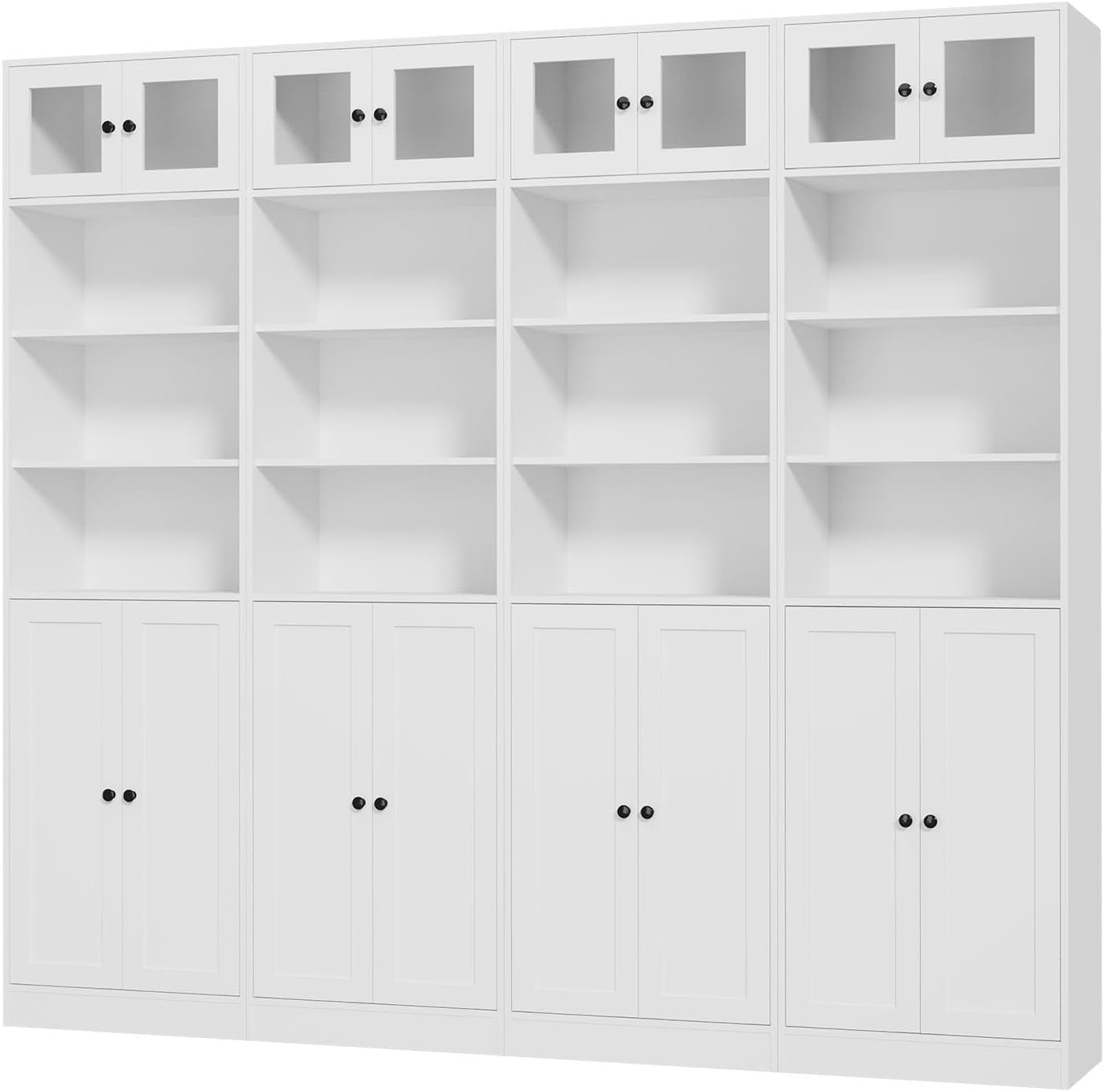 TUSY 85.5 Inch Tall Bookshelf with Doors - 7 Tier Bookcase with Glass Doors and Drawer, 23.6" Wide Storage Cabinet with Open Shelves for Living Room, White Book Shelf for Home Office, Study (AAAA)
