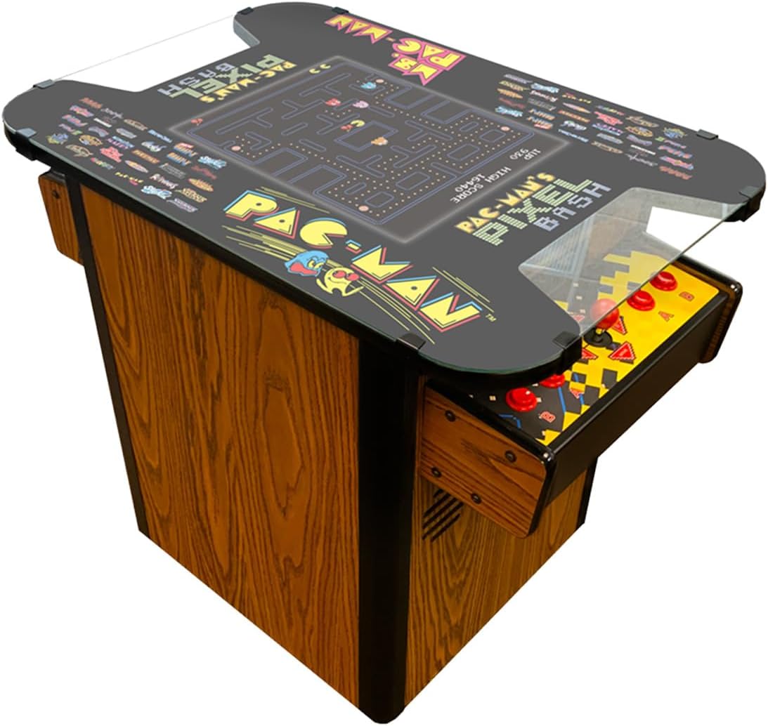 Namco Pac-Man Pixel Bash Cocktail Arcade Game Machine with Woodgrain Finish
