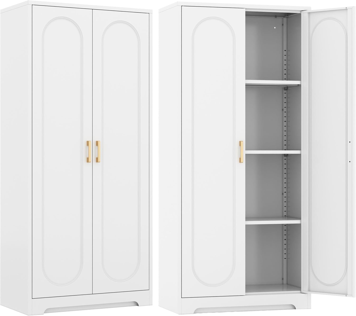 Steeloong 71"Metal Pantry Storage Cabinet with Doors & 4 Adjustable Shelves | Kitchen Pantry Cabinet,White Kitchen Cabinet with 2 Gold Handles,Tall Cabinet for Livingroom,Pantry, Bathroom,Kitchen