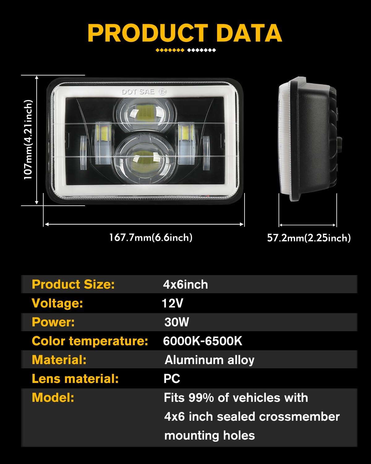 CO LIGHT 2PCS 7x6 5x7 LED Headlights, Angel Eyes Cool Halo, White & Amber DRL with Turn Signal