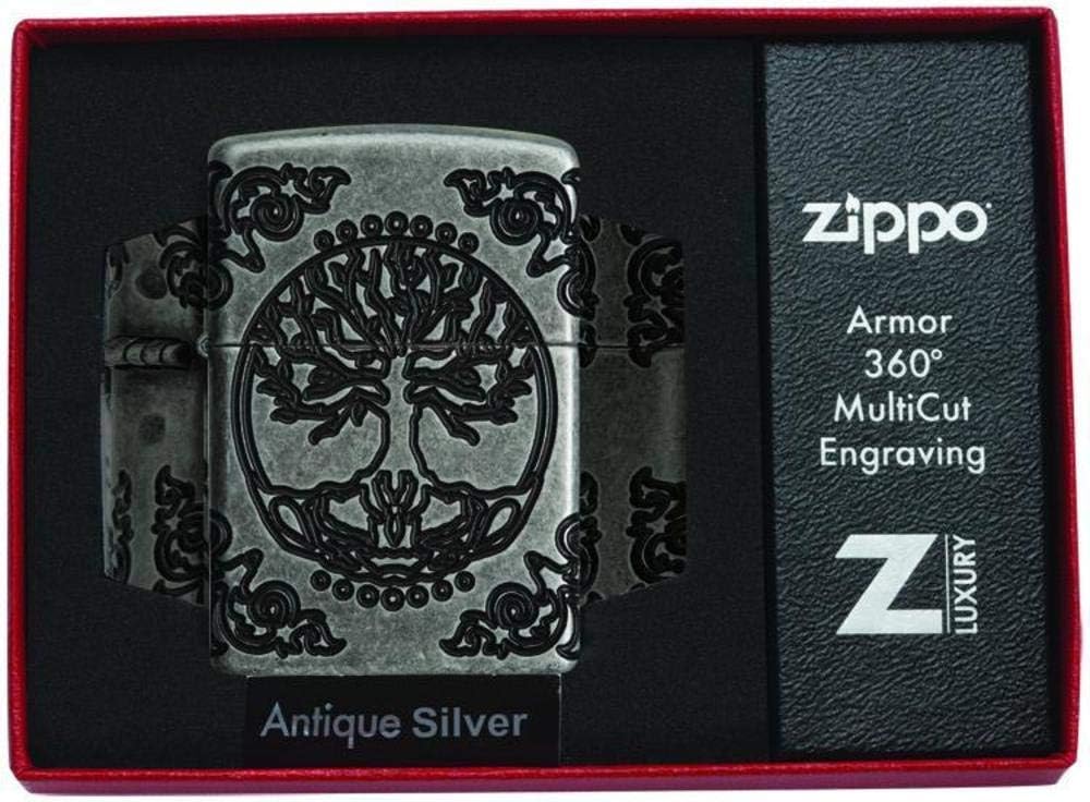Zippo Tree of Life Pocket Lighter - Refillable Flip-Top Windproof Lighters - Spiritual and Symbolic Design Pocket Lighters - Luxury Metal Lighter Made in USA