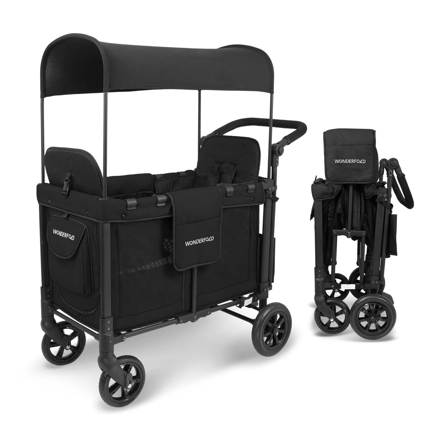 WonderFold W2 Stroller Wagon, Steel Frame, 2 Seater, Black