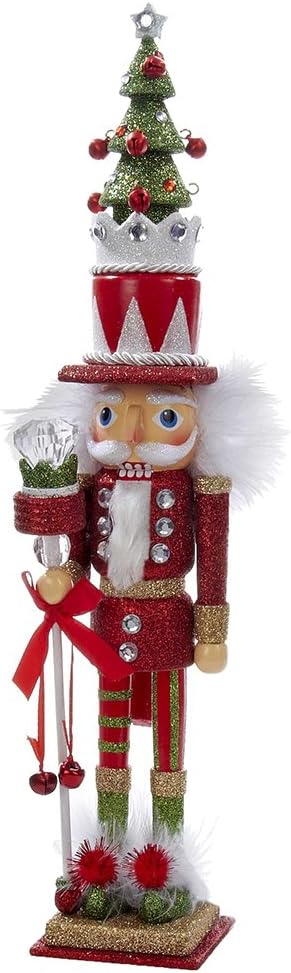 Kurt Adler Hollywood Tree Hat Nutracker, 15-Inch, Red and Green | Free-Standing Collectible Wooden Holiday Decoration
