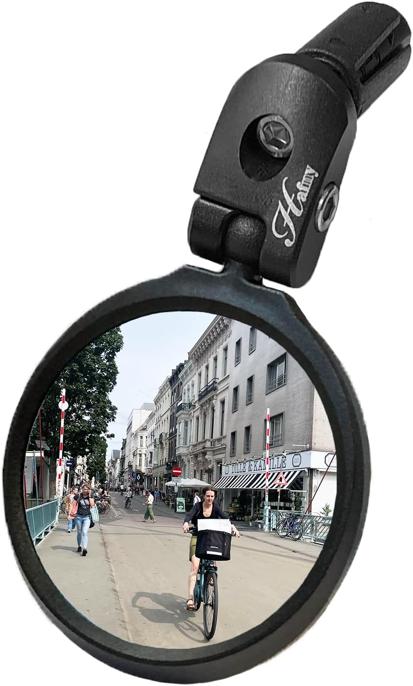 Hafny Bike End Bike Mirror, Adjustable Convex Rear View Mirror for Bicycle, Clear HD Glass Lens, 360° Rotatable, Fits MTB Road E-Bike Scooter, HF-M951-FR03 (1pc Silver Glass, 62mm Dia)