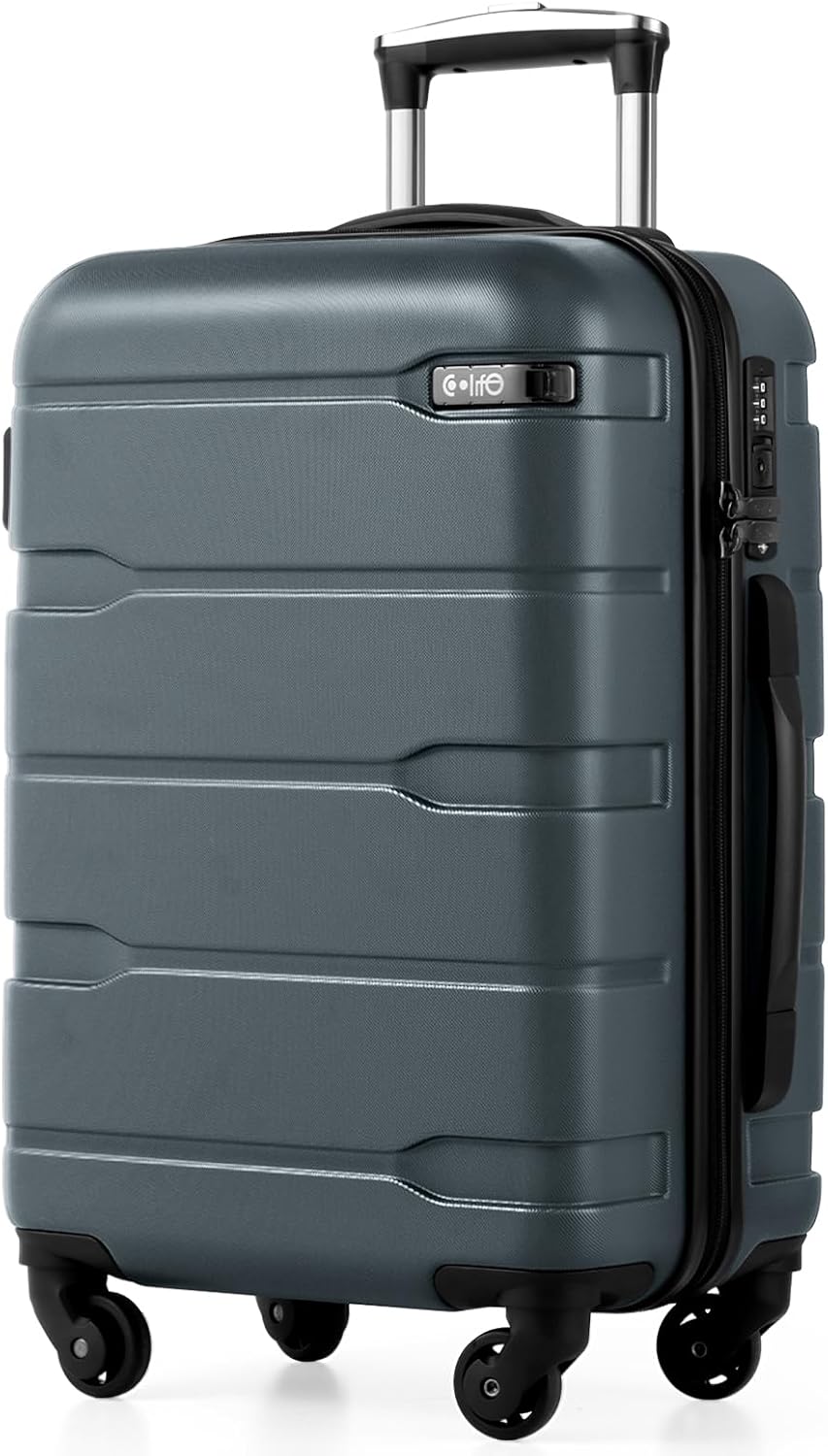 Coolife Medium Checked Luggage Hardside Suitcase with Spinner Wheels, 24in | Lightweight ABS+PC, Rolling Travel Suitcase with TSA Lock, Spinner Wheels, Durable Zipper, Charcoal