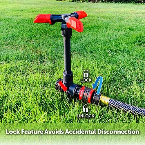Eden 94120 Automatic Rotating Lawn and Garden Sprinkler for Yard, Large Area Coverage W/Quick Connect Starter Set, Weighted Base