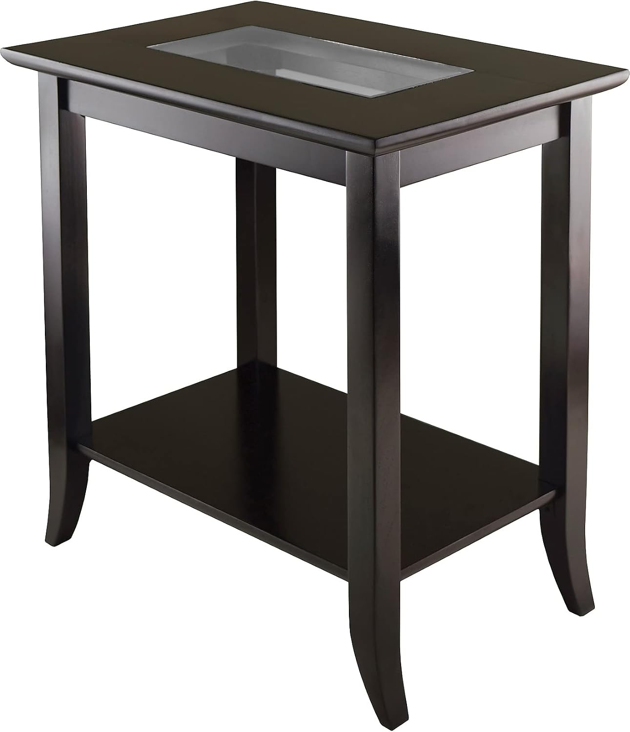 Winsome Genoa 25.04 x 23.94 x 16.3-Inch Composite Wood End Table with Glass Top, Dark Brown (92419) | Bedside Nightstand for Bedroom
